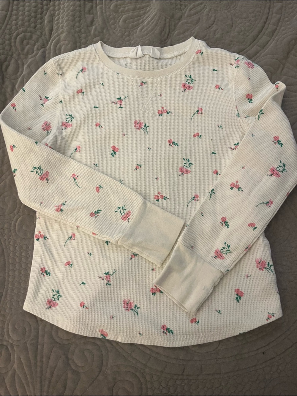 GAP Cream Long Sleeve Floral Thermal Top with Pink Roses